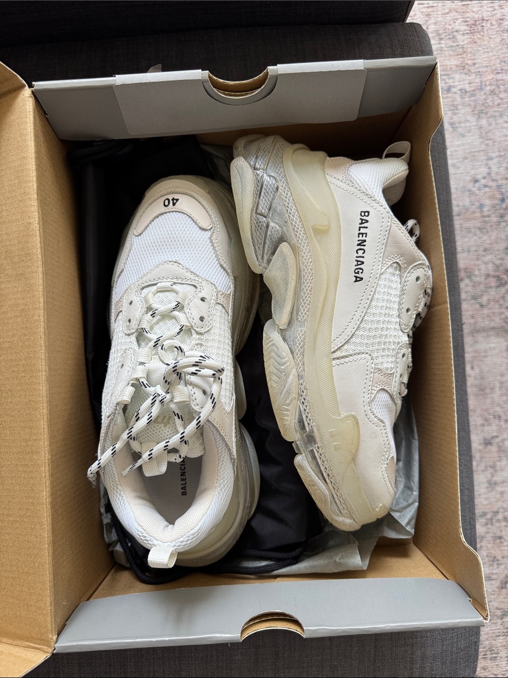 Balenciaga Women’s Triple S Sneakers in White and Cream